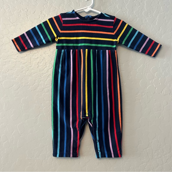 Primary rainbow striped print explorer romper size 3-6 months - Picture 1 of 16